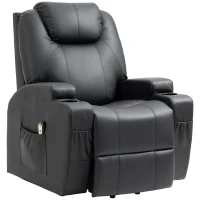 HOMCOM Power Lift Recliner Chair for Elderly, PU Leather Lift Chair with Footrest, Remote Control, Side Pockets and Cup Holders, Reclining Sofa for Living Room, Black(m-11)