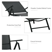 Outsunny Outdoor Set of 2 Lounge Chair, Folding Reclining Garden Sun Lounger with Metal Frame, Adjustable Backrest for Patio, Deck, and Poolside, Black(m-7)