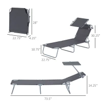 Outsunny Outdoor Pool Chaise Lounge Chair, Folding Tanning Chair with Sun Shade, Gray(m-3)