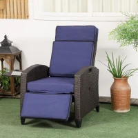 Outsunny Outdoor Recliner Chair with Adjustable Backrest, Cushion, Side Tray, Blue(m-8)