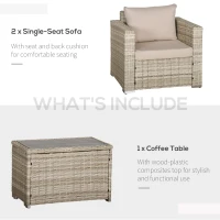 Outsunny 3 Piece Patio Furniture Set, PE Rattan Small Wicker Balcony Furniture, Table & Chairs with Cushions Composite Table, Conversation Set for Apartment, Gray(m-4)