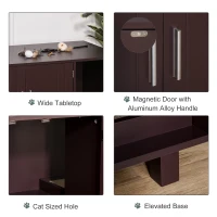 PawHut Wooden Cat Litter Box Enclosure & House, Kitty Hidden Washroom, with End Table Design, Scratcher, & Magnetic Doors, Brown(m-6)