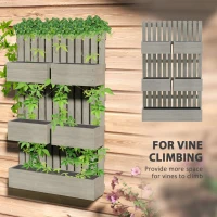 Outsunny 5 Box Raised Garden Bed w/ Trellis for Climbing Plants, Wall-Mounted Wood Planters w/ Drainage Holes, Gray(m-4)