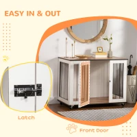 PawHut Dog Crate, Dog Cage End Table with Wheels & Big Tabletop, Indoor Dog Crate Furniture with Lockable Door, White(m-7)