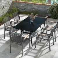 Outsunny Rectangle Patio Dining Table for 6 People with Steel Legs, Metal Tabletop for Garden, Backyard, Lawn, Balcony, Black(m-9)