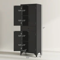 HOMCOM 67" 4-Door Kitchen Pantry with Drawer and Adjustable Shelves, Black(m-3)