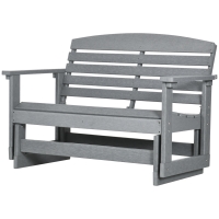 Outsunny Patio Glider Bench w/ HDPE Slatted Double Rocking Chair, Light Gray