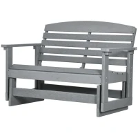 Outsunny Patio Glider Bench w/ HDPE Slatted Double Rocking Chair, Light Gray(m-1)