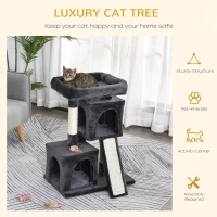 PawHut Plush Cat Tree Tower w/ Sisal Scratching Post Board Perch Condo Dark Grey(m-4)