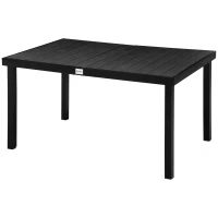 Outsunny Outdoor Dining Table for 6 Person, Rectangular Patio Table, Aluminum Metal Legs for Garden, Lawn, Patio, Woodgrain Black(m-11)