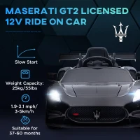 Qaba Maserati GT2 Licensed Ride On Car, 12V 3MPH Battery Powered Electric Car w/ Shock-Absorbers, Auxiliary Wheels, Black(m-4)