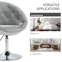 HOMCOM Modern Makeup Vanity Chair Round Tufted Swivel Accent Chair with Chrome Frame Height Adjustable for Living Room, Bedroom Gray(m-4)