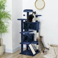 PawHut 54" Cat Tree, Multi-Level Cat Tower with Scratching Posts, Cat Condos, Bed, Platforms, Ramp, Toy Ball, Dark Blue(m-8)