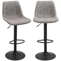 HOMCOM Adjustable Bar Stools Set of 2, Leathaire Swivel Barstools with Back and Footrest, Upholstered Bar Chairs for Kitchen, Dining Room, Home Pub, Grey(m-2)