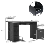 HOMCOM Wood Computer Desk Table Laptop Workstation with Storage Shelf Drawer Office Home Black(m-3)