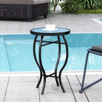 Outsunny Round Outdoor Table, Patio Bistro Coffee Table with Mosaic Top and Steel Frame for Garden(m-8)