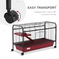 PawHut 42”Metal Wire Small Animal Pet Cage with EasyWheels for Portability & Spacious Multi-Level Design, Red and Black(m-6)