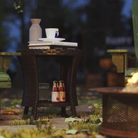 Outsunny 18" Wicker Outdoor Coffee Table, PE Rattan Patio Side Table with 2-Tier Storage, Composite Wood Top, Brown(m-8)