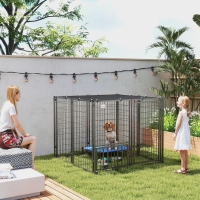PawHut Outdoor Dog Run with Adjustable & Rotatable Dog Bowls, Sun-Shade Cover, for Small and Medium Dogs, 4.6' x 4.6' x 3.7'