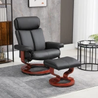 HOMCOM Recliner Chair with Ottoman, 360° Swivel Reclining Chair with Wood Base and Matching Footrest, Black(m-2)