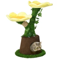 PawHut 18" Plush Cat Tree with Two Flower Platforms, Multi-Activity Centre Cat Tower with Jute Scratching Posts, Elevated Perches, Round Roomy Condo with Door, Green(m-2)