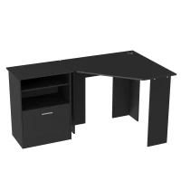 HOMCOM Computer Desk with Printer Cabinet, L-Shaped Corner Desk with Storage, Study PC Workstation for Home Office, Black(m-1)