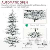 HOMCOM 8 Foot Pine Snow Flocked Artificial Christmas Tree with 1479 Realistic Cedar Branches, Auto Open, Home Holiday Decoration, Green(m-5)