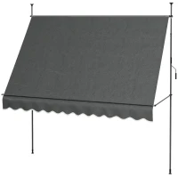 Outsunny 10' x 4' Manual Retractable Awning, Non-Screw Freestanding Patio Awning, UV Resistant, for Window or Door, Dark Grey(m-2)