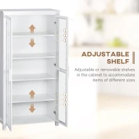 HOMCOM 63" Kitchen Pantry Cabinet, Freestanding Storage Cabinet, Display Cabinet with 2 Glass Door and 2 Adjustable Shelves for Dining Room, White(m-5)