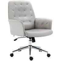 Vinsetto Velvet Home Office Chair, Tufted Height Adjustable Computer Desk Chair with Swivel Wheels and Padded Armrests, Light Gray(m-11)