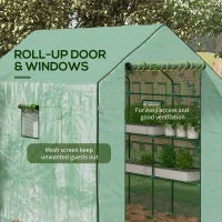 Outsunny 4.6' x 4.7' x 6.2' Walk-in Greenhouse with 3 Tier 8 Shelves, Outdoor Green House with Reinforced PE Cover, Garden Plant Grow Hot House Roll-up Door and Mesh Windows, Green(m-6)