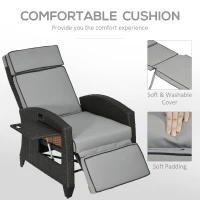 Outsunny Outdoor Recliner Chair with Adjustable Backrest, Cushion, Side Tray, Light Grey(m-7)