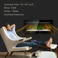 HOMCOM 40" Recessed or Wall Mounted Electric Fireplace Heater with Remote Control, Adjustable Flame Color and Brightness(m-6)