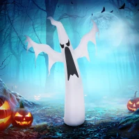 HOMCOM 6FT Tall Halloween Inflatable White Ghost, Outdoor Blow Up Yard Decoration with LED Lights for Garden, Lawn, Party, Holiday(m-1)