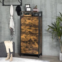 HOMCOM Industrial 12 Pair Shoe Storage Cabinet with 3 Flip Drawers and Open Shelf, Shoe Storage Organizer Rustic Brown(m-8)