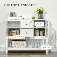 HOMCOM Modern Sideboard, Glass Door Buffet Cabinet with Storage Drawers and Adjustable Shelves, Console Table for Living Room, Kitchen, Entryway, White(m-4)