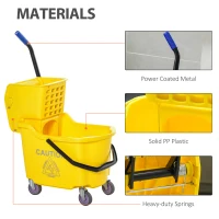 HOMCOM Mop Bucket Cart with Side Press Wringer, Metal Handle and 34 Quart Capacity, Yellow(m-7)