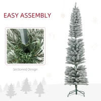 HOMCOM 7ft Artificial Christmas Tree, Snow Flocked Branches, Metal Base, Pencil Xmas Tree(m-6)