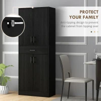 HOMCOM 71" Kitchen Cabinet with Drawer and Adjustable Shelf, Freestanding Tall Kitchen Pantry, Distressed Black(m-7)