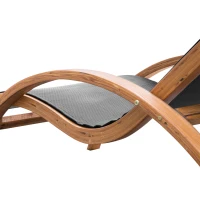 Outsunny Outdoor Wood Chaise Lounge Chair Recliner Patio Camping with Headrest, Teak & Black(m-8)