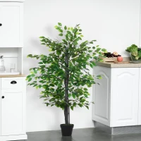 Outsunny 4.75FT Artificial Ficus Tree, Fake Tree with Leaves, Faux Plant in Nursery Pot for Indoor Decoration(m-1)
