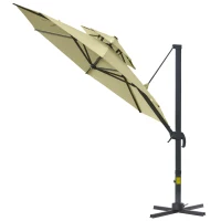 Outsunny 11ft Outdoor Cantilever Umbrella Rotatable Sun Shade Aluminum Market Umbrella with Adjustable Angle & Double-top Canopy for Backyard, Poolside, Lawn and Garden Beige(m-11)