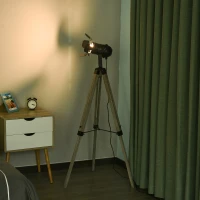 HOMCOM Industrial Tripod Floor Lamp for Living Room Bedroom, Vintage Standing Reading Lamp with Wooden Metal Legs for Home and Office, Black(m-8)