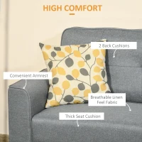 HOMCOM 3-Seater Sofa, Mid-Century Linen Couch with Upholstered Seat, Button-Tufted Back Cushion and Rubber Wood Legs for Living Room, Bedroom, Gray(m-5)
