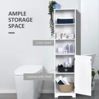 kleankin Tall Bathroom Storage Cabinet, Freestanding Tower Cabinet with Adjustable Shelf, 3 Open Shelves, White(m-4)