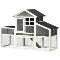 PawHut 63" Wooden Chicken Coop with Garden Bed, Small Outdoor Hen House with Nesting Box Removable Tray, Ramps Run, for Garden Backyard, Storm Gray(m-11)