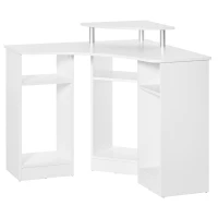 HOMCOM 35" L-Shaped Computer Desk with Monitor Stand and Open Shelves, Home Office Corner Desk Study Workstation for Small Space, White(m-12)