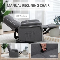 HOMCOM Fabric Reclining Chair, Manual Recliner Chair for Living Room with Footrest, 2 Side Pockets, Steel Frame, Dark Grey(m-4)