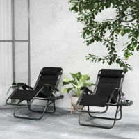 Outsunny Zero Gravity Lounge Chair Set, 2 Pieces Reclining Folding Outdoor Lounge Chairs with Headrest Side Tray, Black(m-10)