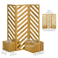Outsunny Backyard Privacy Screen - Folding 65" with Planters for Patio, Deck, and Backyard, Brown(m-3)